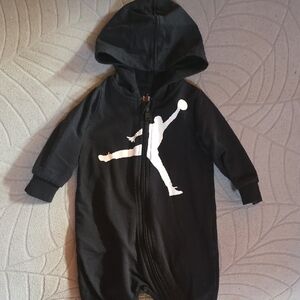 Black Hooded Baby One-Piece with White Graphic